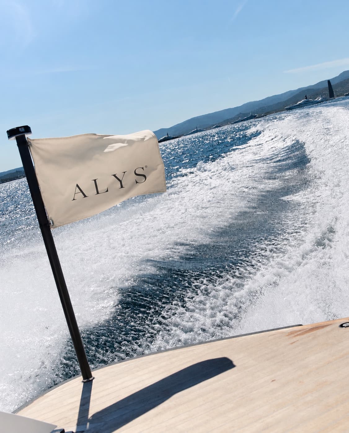 ALYS burgee flag over the wake